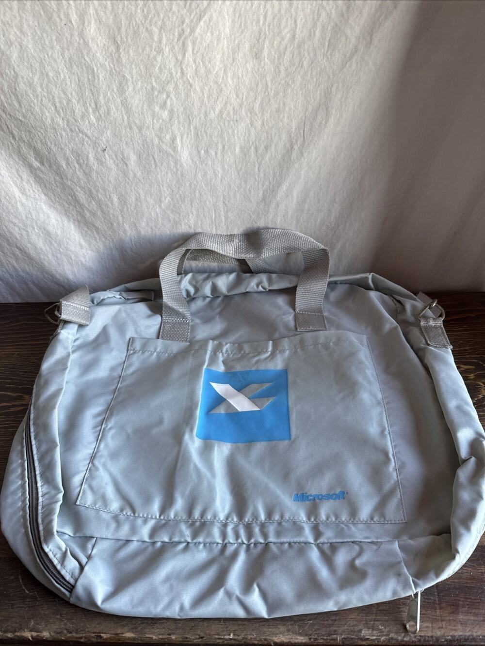RARE! Vintage Microsoft Gray Promotional Nylon Tote Bag 16” X 14” X 4”